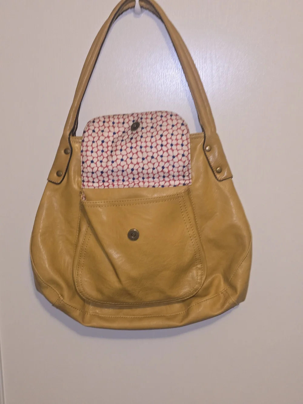 Yellow Leather Shoulder Bag with Front Flap Pocket